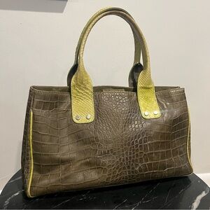 Claudia Firenze Crocodile-Embossed olive green and chartreuse Handbag